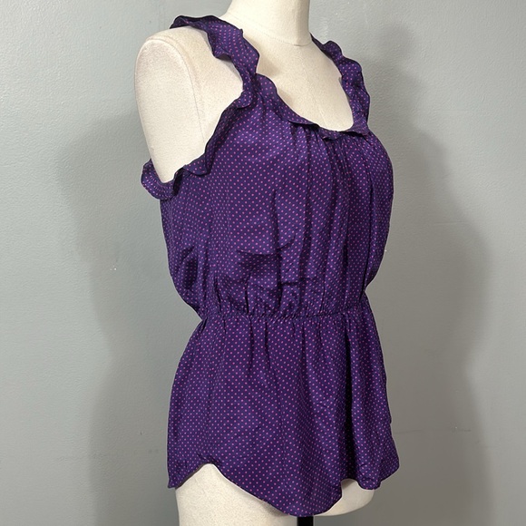 Rebecca Taylor Purple Pink Polka Dot Silk Ruffle Tank Top Blouse Size 6 - Picture 2 of 10